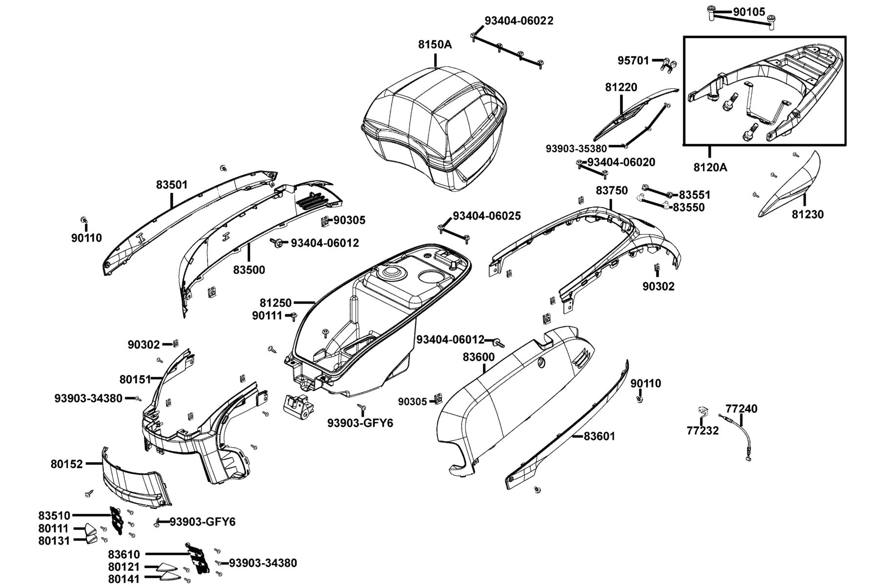 LIKE 50(2013~) Body Cover ● Luggage Box parts diagram